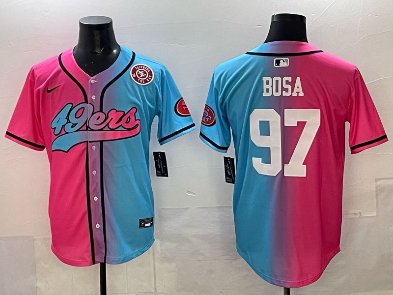 Men 2025 San Francisco 49ers 97 Bosa Pink Blue Nike Limited NFL Jersey 011